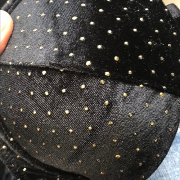 Classy Black Studded Velvet Bra Thong Set - Picture 7 of 9